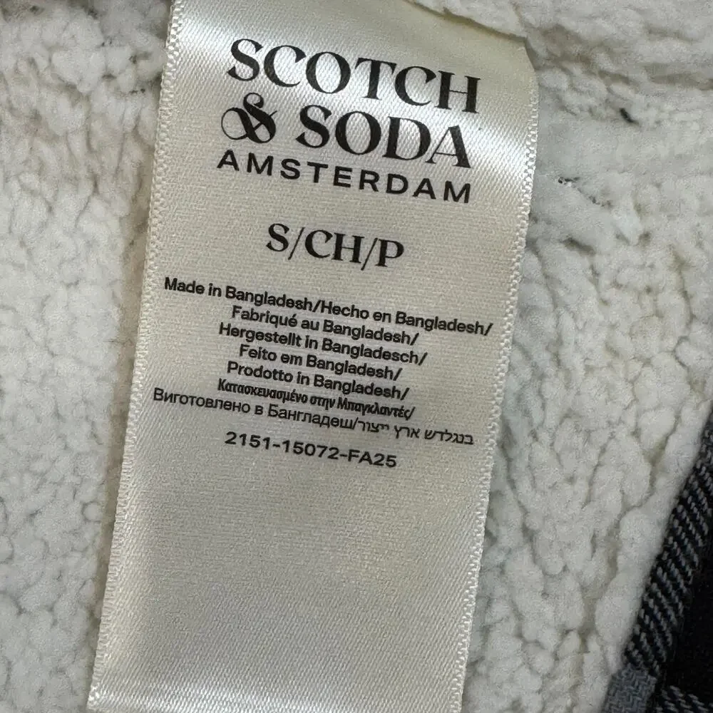 Scotch & Soda Sherpa Lined Plaid Flannel Jacket Gray Men's Small Snaps NWT